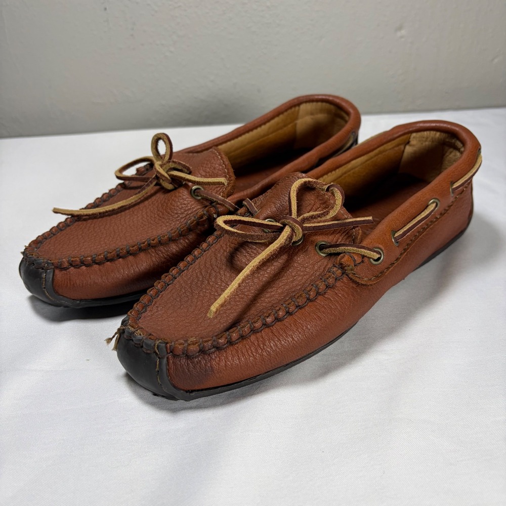 Minnetonka Womens 7 Moosehide Driving Moc Loafers Brown Leather Slip On‎ 758